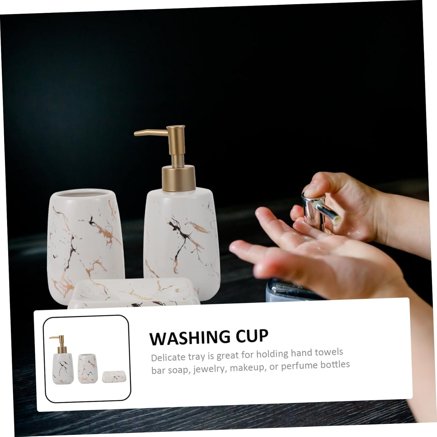 3pcs Bathroom with Toothbrush Holder Soap Tray Lotion Bottle Portable Marble Look Bathroom Accessories for Organized Clean Countertop