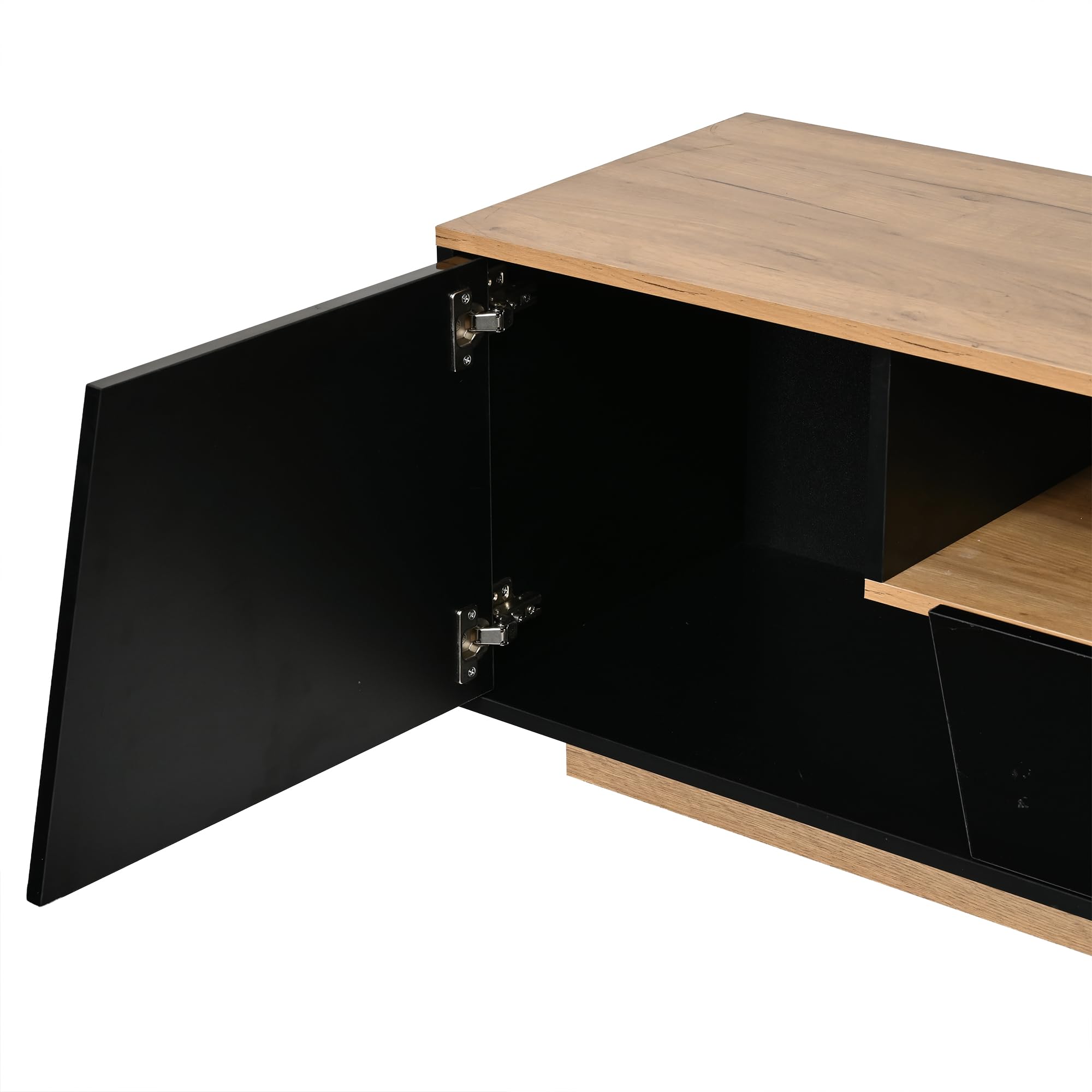 SACOOL Armario para televisión de 180 x 40 x 46 cm, 2 cajones, 2 armarios, armario bajo brillante, adecuado para televisores de 75 pulgadas, negro + empalme de color madera