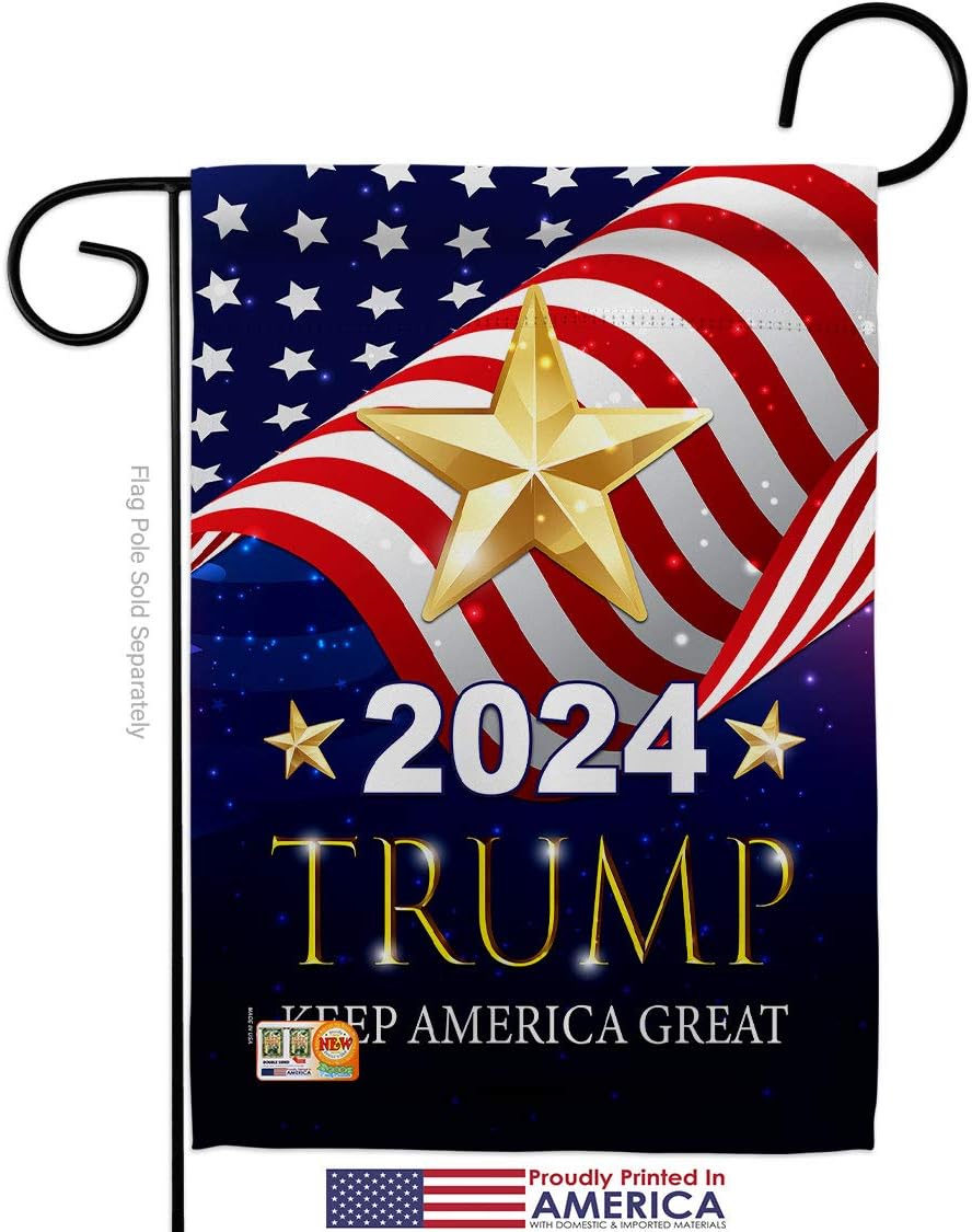 2024 Trump Keep America Great Garden Flag Set Wall Holder Americana Political President Democrat Republican Tea Party United State American Election Gift Yard House 13 X 18.5