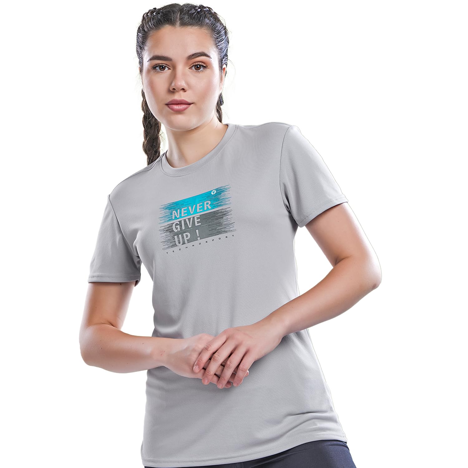 TECHNOSPORTWomens Slim Fit Half Sleeve Graphic Print T-Shirt with Anti Microbial, Techno Dry porperties for Yoga, Sports, Gym & Regular Use