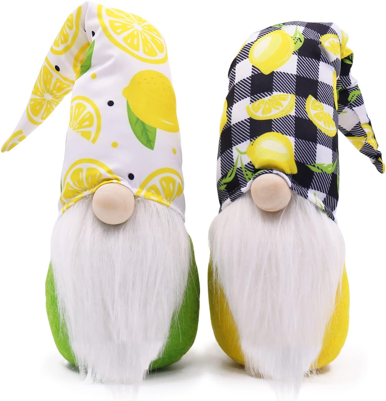 UpltowtmeLemon Gnome Scandinavian Tomte Nisse Swedish Fresh Lemons Elf Home Farmhouse Kitchen Decor Buffalo Plaid Shelf Summer Tiered Tray Decorations, Set of 2