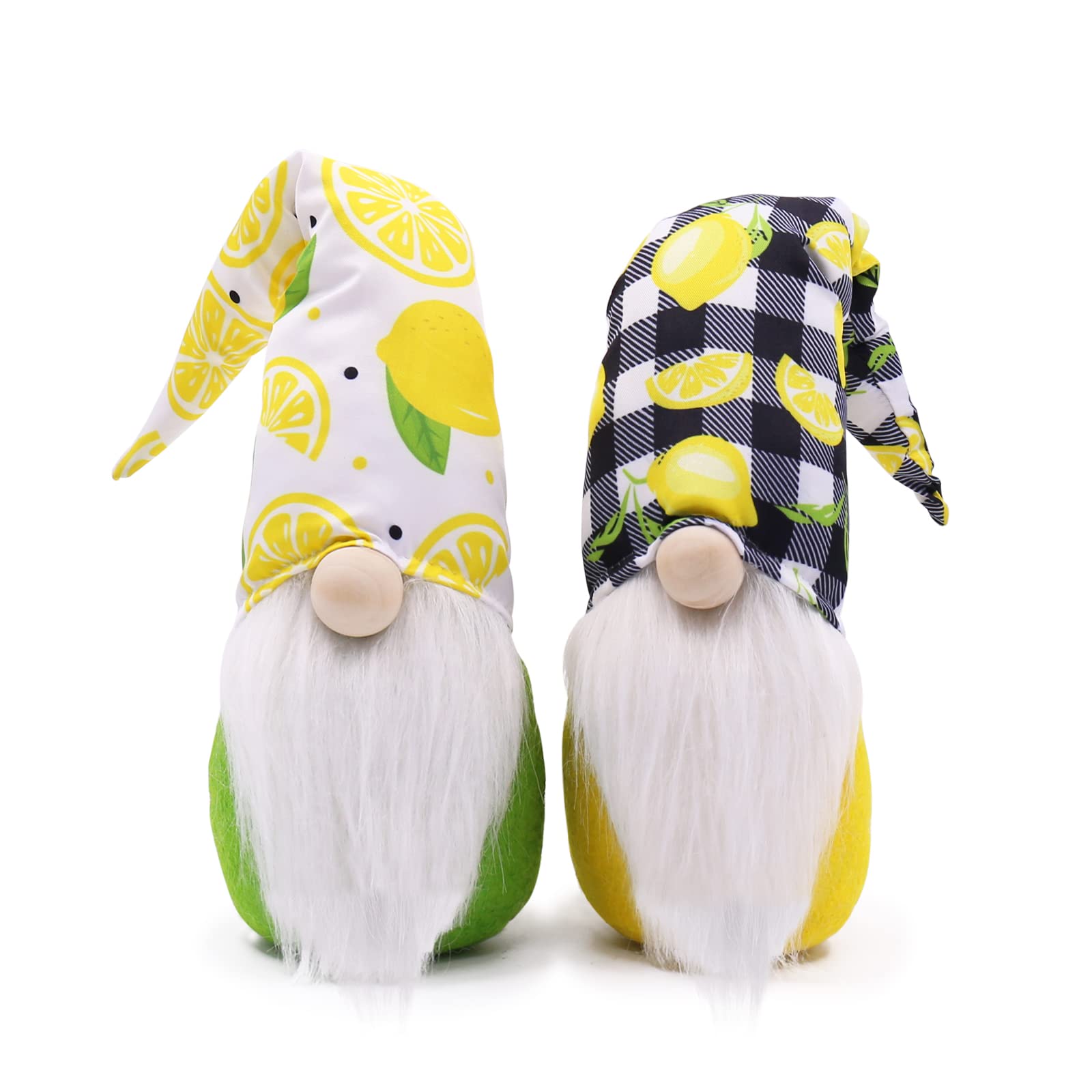 UpltowtmeLemon Gnome Scandinavian Tomte Nisse Swedish Fresh Lemons Elf Home Farmhouse Kitchen Decor Buffalo Plaid Shelf Summer Tiered Tray Decorations, Set of 2