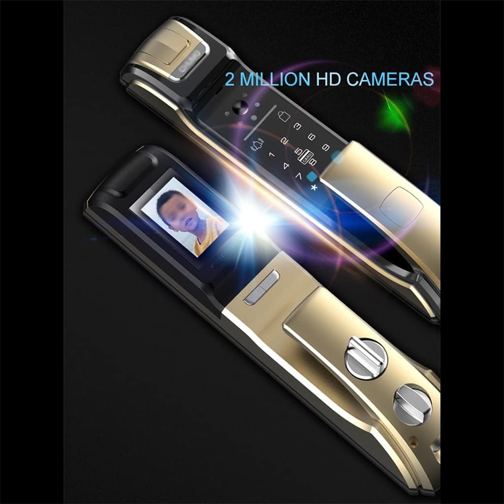 Fingerprint Lock with Surveillance Camera, Home Security, Visual Smart Password Lock, Automatic Electronic Door APP Lock (Color : Brown, Size Black