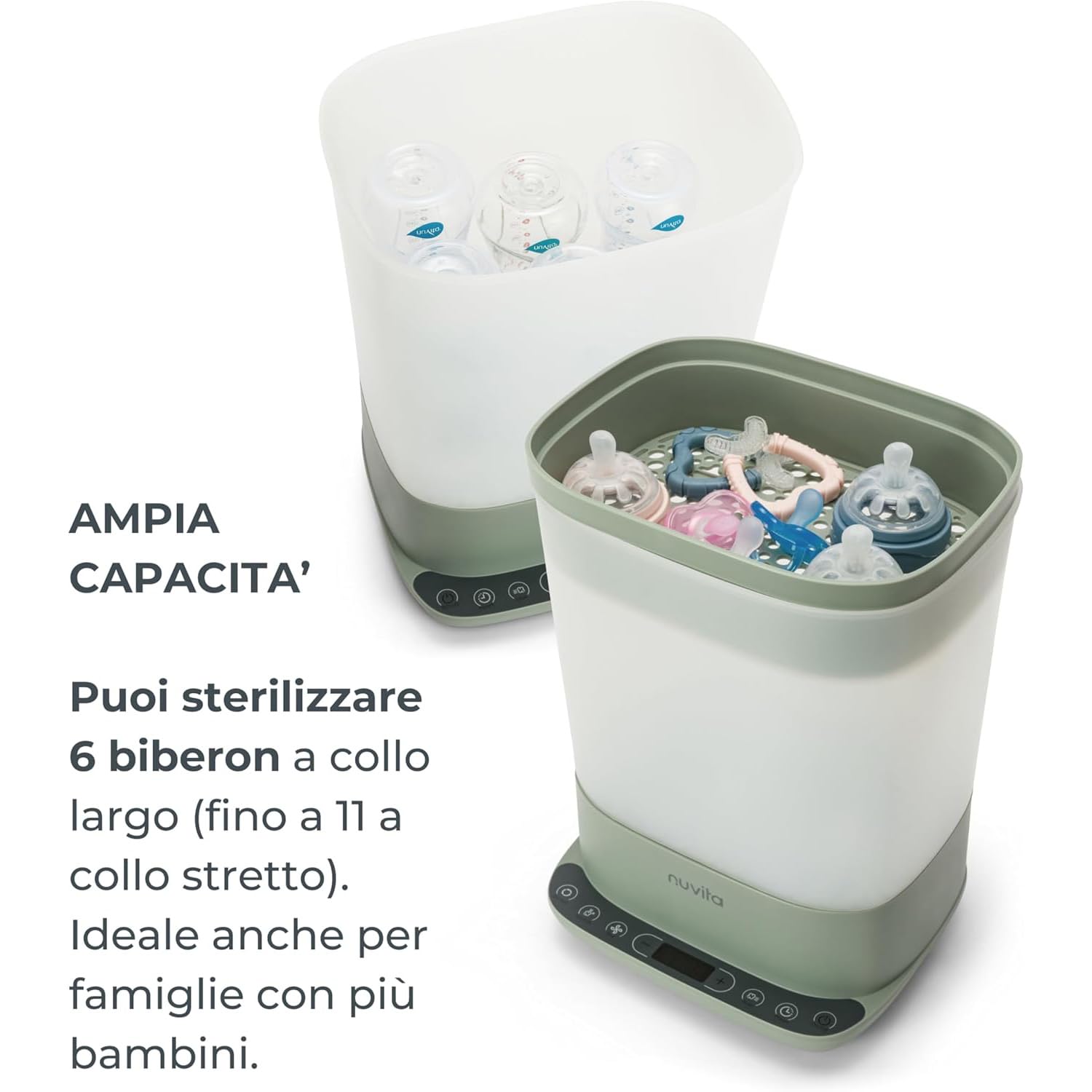 Nuvita 1088 Sterylizator i suszarka do butelek 2 w 1 - sterylizacja parą 99,99%, oczyszczony filtr HEPA, sterylne przechowywanie 72H, duża pojemność, timer