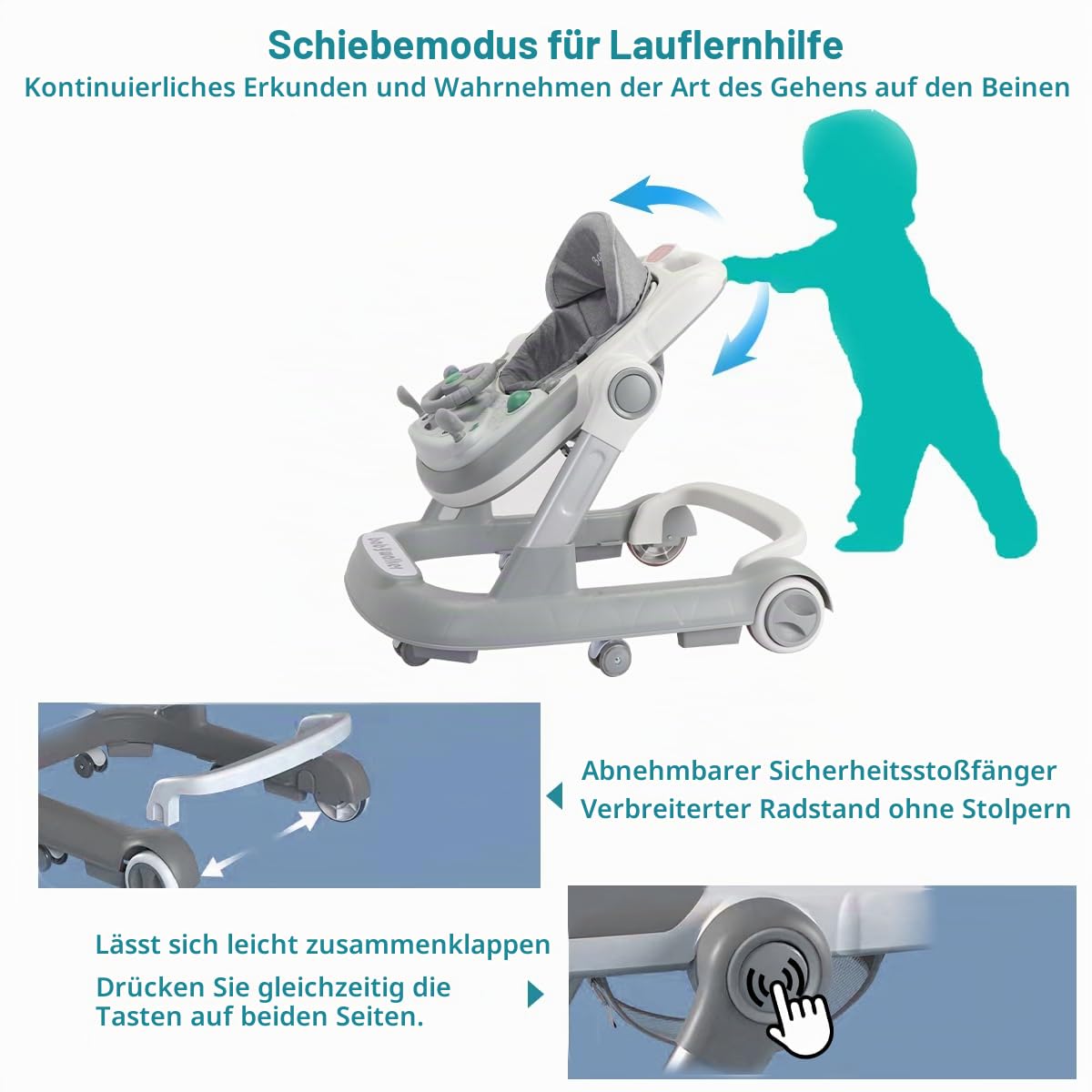 UBRAVOO 2-in-1-Lauflernhilfe, Lauflernhilfe für Kleinkinder mit herausnehmbarer Futterschale und Musikablage, faltbarer Lauflernwagen für Kinder im Alter von 6 bis 18 Monaten