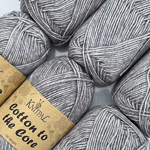 Cotton To The Core Knit & Crochet Yarn, Soft For Babies, (Free Patterns), 6 Skeins, 852 Yards/300 Grams, Light Worsted Gauge 3, Machine Wash (Dolphin Grey) #TOP17