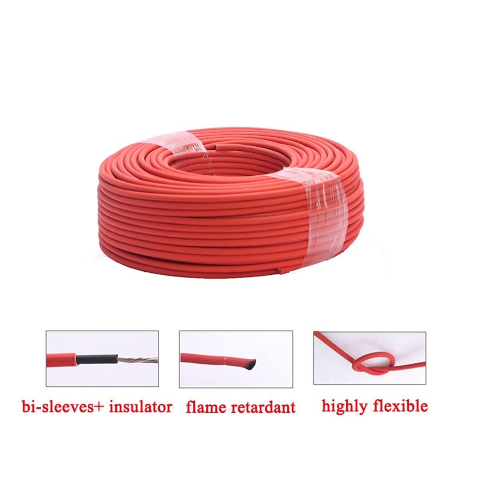 AWG16/14/12/10/8/6/4 Solarkabel, rot und schwarz, verzinntes Kupfer, doppelt ummantelter Draht for Solar-Photovoltaik-System, TÜV-Zulassung (Color : Red Black, Size : 5M_10AWG-6MM2)