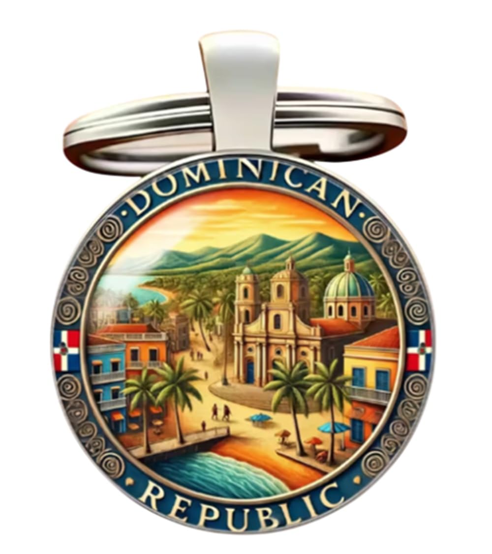 CMJ™ Dominican Republic Keyring Glass Dome Keychain Travel UK SELLER
