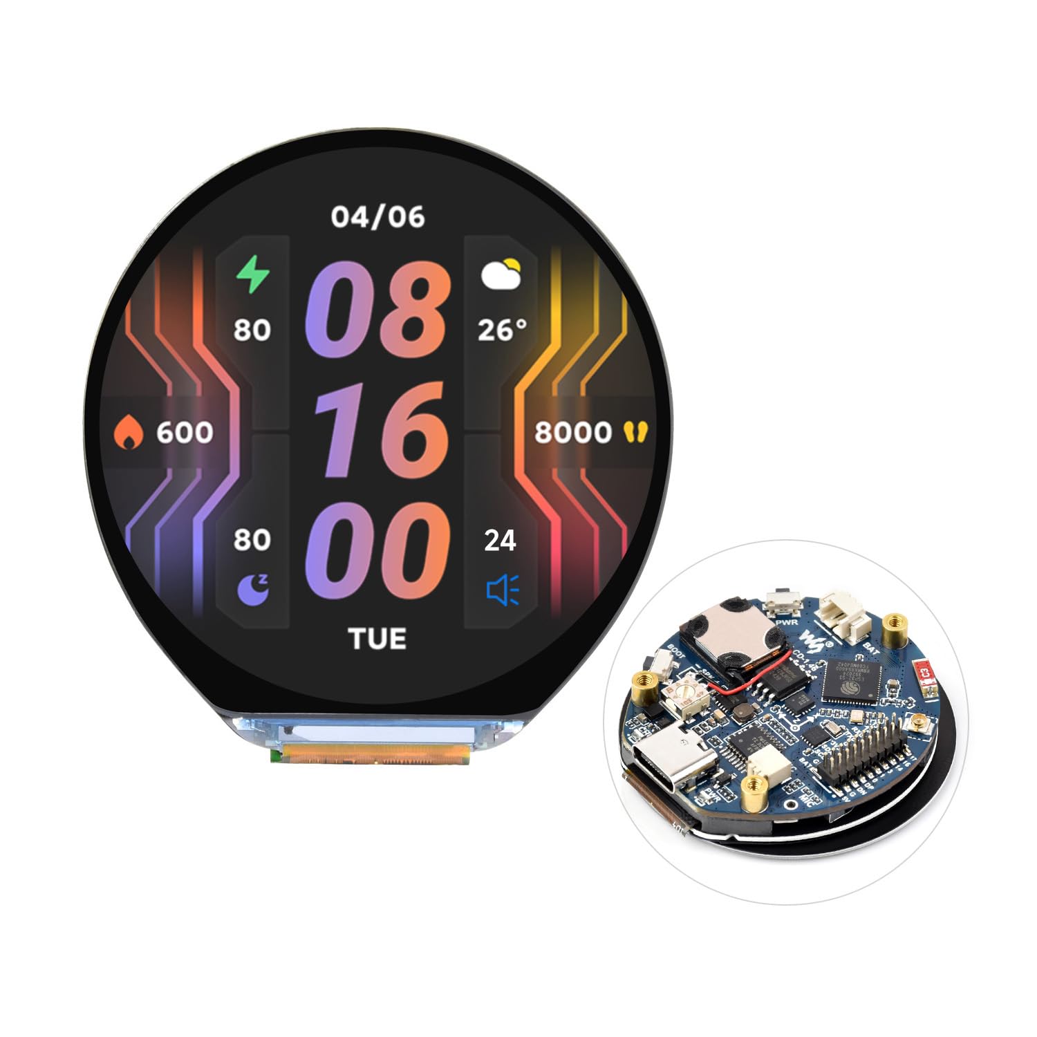 Waveshare ESP32-S3 1.46inch Round Display Development Board, 412x412, Supports Wi-FI & BLT, Accelerometer and Gyroscope Sensor, Onboard Speaker and Microphone, Without Protective Cover Glass