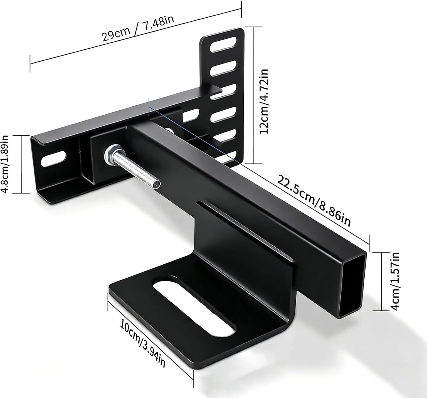 Heavy-Duty Adjustable Metal Bed Headboard Brackets Kit with Footboard Extension, Universal Fit for Twin, Full, Queen & King Beds, Powder-Coated Black