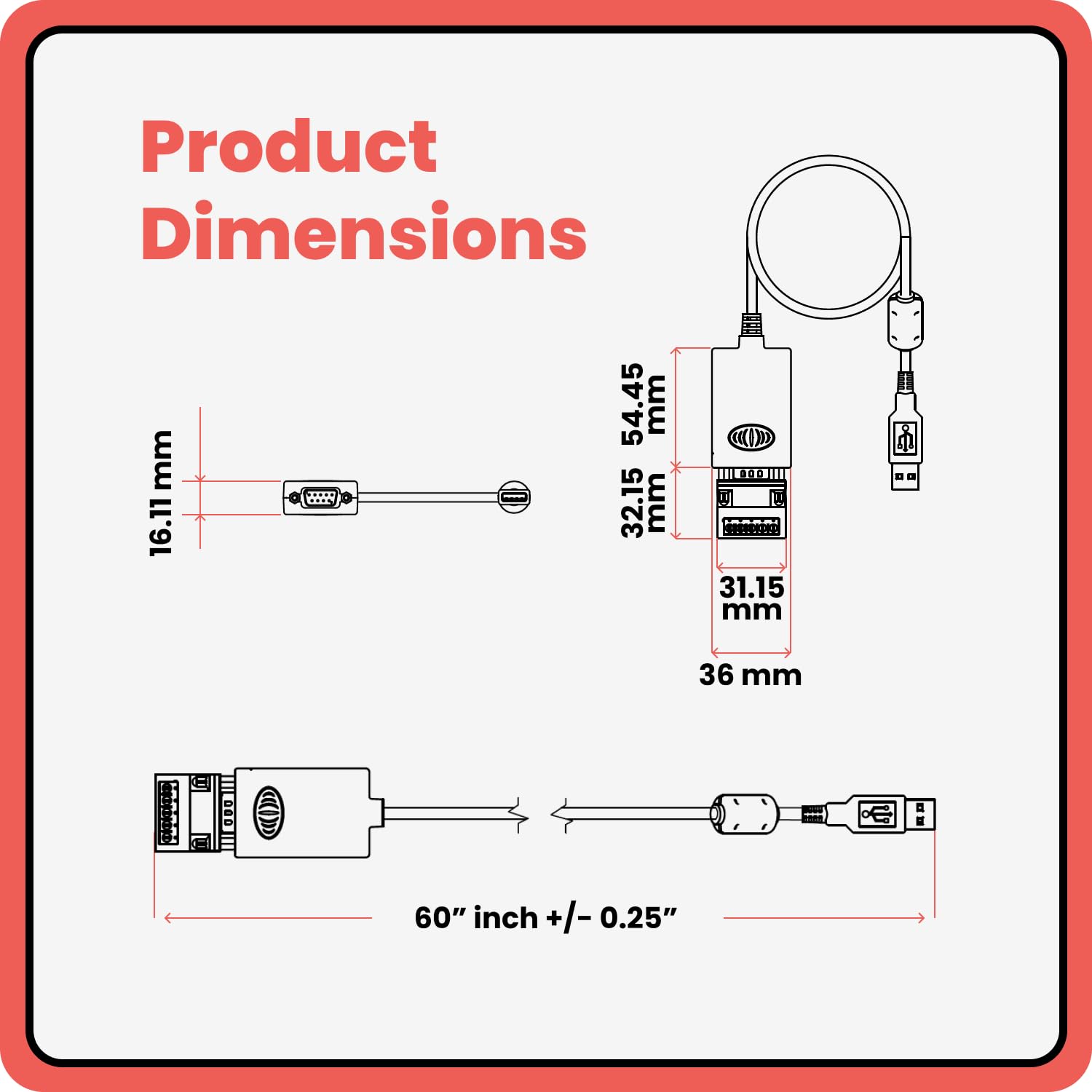 GearMo® Pro 1,52 m USB a RS485 / RS422 FTDI Chip