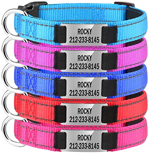 Reflective Personalized Dog Collars - Custom Engraved Dog Collars for Small, Medium, Large Dogs- Adjustable Dog & Puppy Collar - Heavy Duty D-Ring for Leash & ID Tag