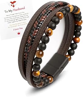 To My Son/To My Grandson Bracelet- "I Will Always Be With You" Braided Leather Bracelet for Men Boys,Mens Stainless Steel Inspirational Wristband,Handmade Braided Rope Bangle Wristband Leather Bracelet Gifts to My Son/Grandson/Husband