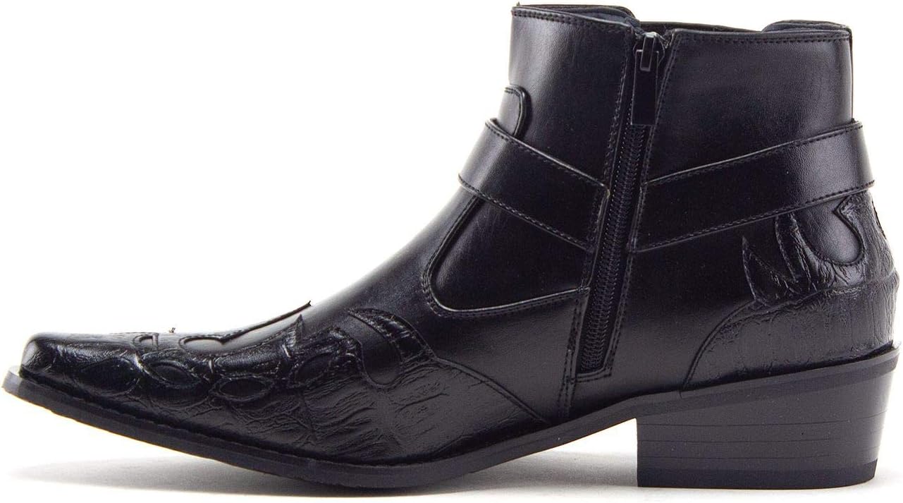 Jazame Cowboy Boots for Men Western Style Ankle High Motorcycle Riding Pointy Toe Moto Dress Boots men's western boots Flame Design - Image 2