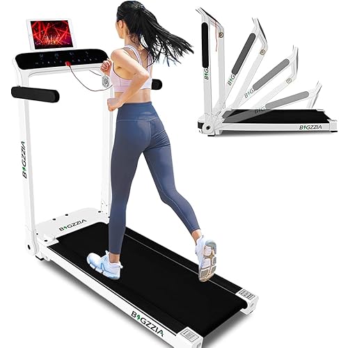 Bigzzia Folding Treadmill, Electric Motorized Workout Running Machine with LED Touch Display, Adjustable Armrest, Safe Key and Tablet/Phone Holder for Home Gym Office Space Saver, Installation-Free