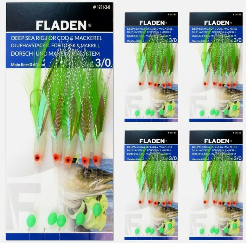 5 Packs Luminou Hokki Mackerel Cod Feather Rig 5 Hook Size 3/0 Fishing Bass Daylite