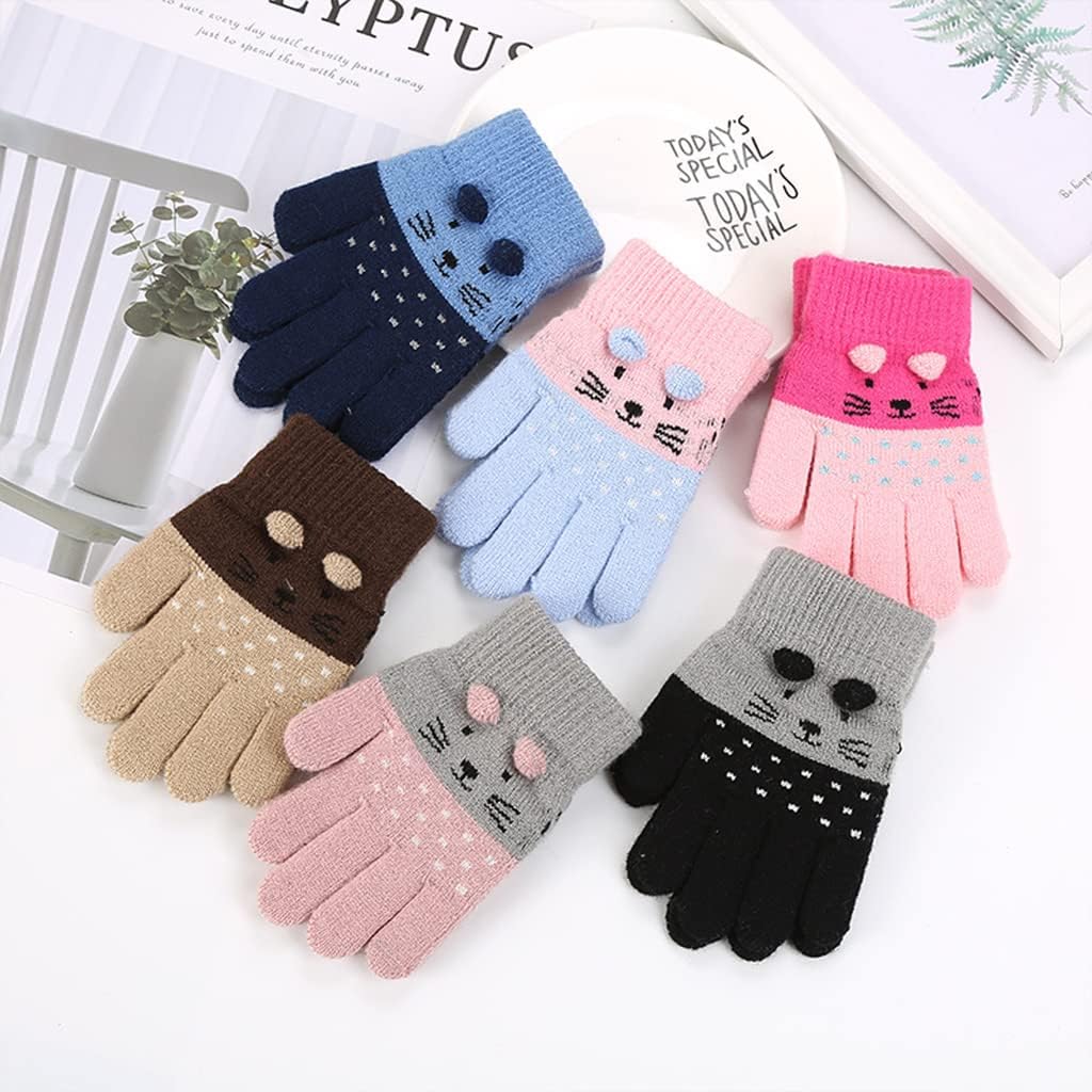Stretchy Winter Gloves Knitted Full Finger Gloves Kitten Glove Toddler Baby Crochet Mittens Cartoon For Gloves