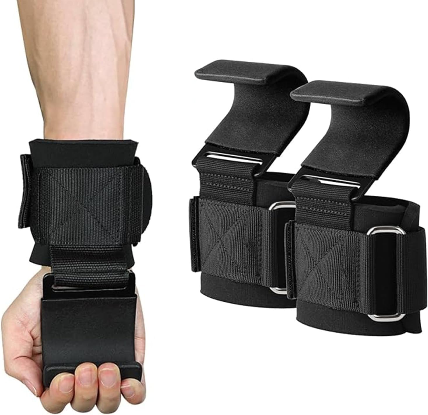 Weight Lifting Hooks for Enhanced Grip Strength | Set of 2 - Free Size (Black) | Gym Wrist Straps with Steel Hooks for Weightlifting | Adjustable Hook And Loop Closure | Hand Grip Support For Deadlifts, Pull Ups, Shrugs | Gym Gloves (WEIGHT LIFTING HOOK .)-image-25