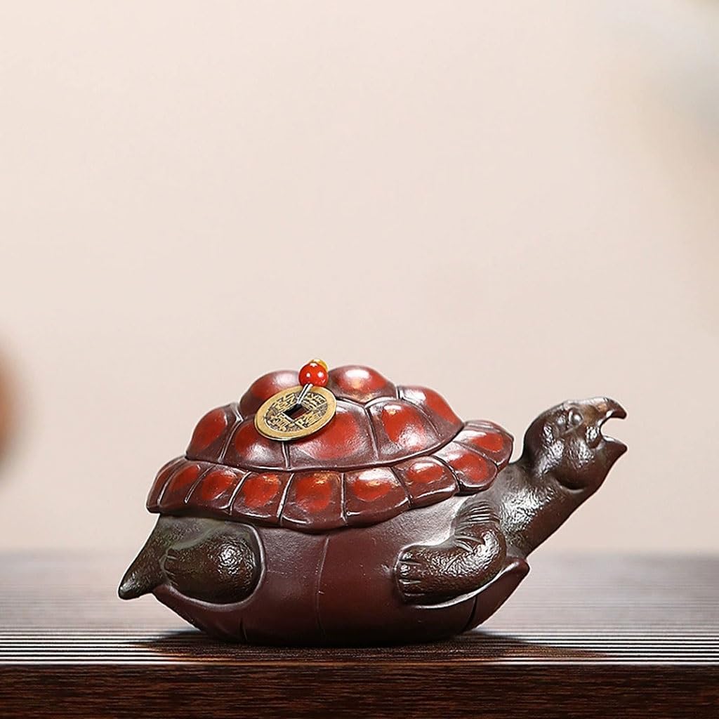 Tetera Hecha a Mano Creativa Tetera De Arcilla Púrpura Hecha A Mano con Forma Tortuga For La Ceremonia del Té Una Sola Persona para Preparar Té de Hojas