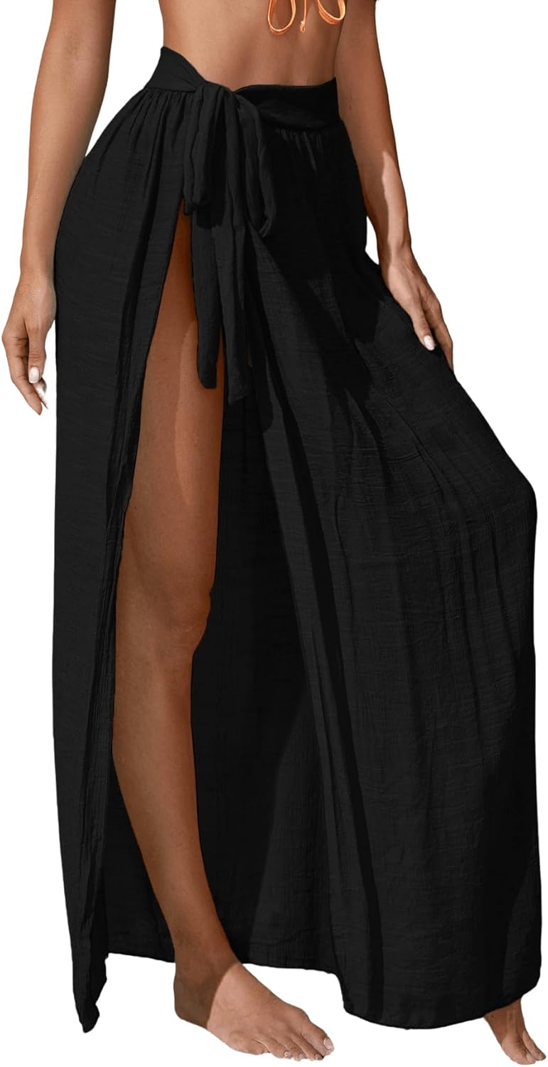 Floerns Women's Sheer Beach Swimwear Cover Up Wrap Skirt Medium Black Pure