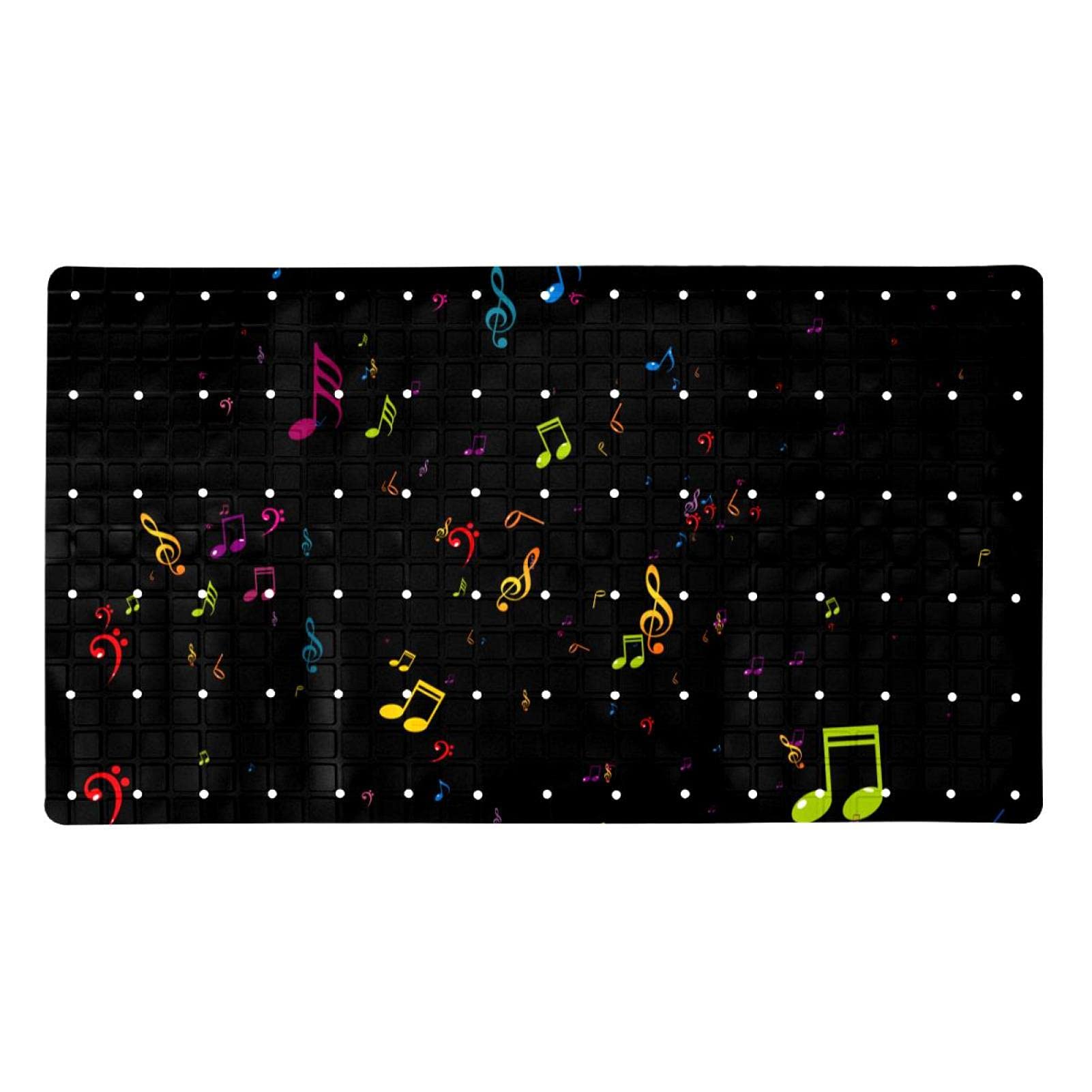 Tapis de salle de bain antidérapant avec ventouses aux motifs de notes de musique colorées