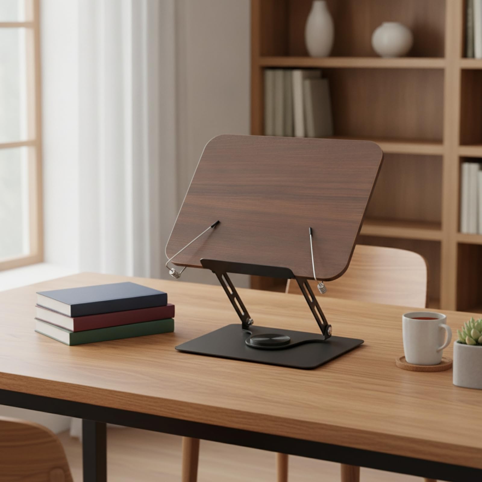 Atril Madera con Base Metal Estable Soporte Lectura Regulable Atril Mesa para Estudiantes, Blanco, Soporte De Lectura Giratorio Con Marco De Acero Blanco Y Tablero De Madera