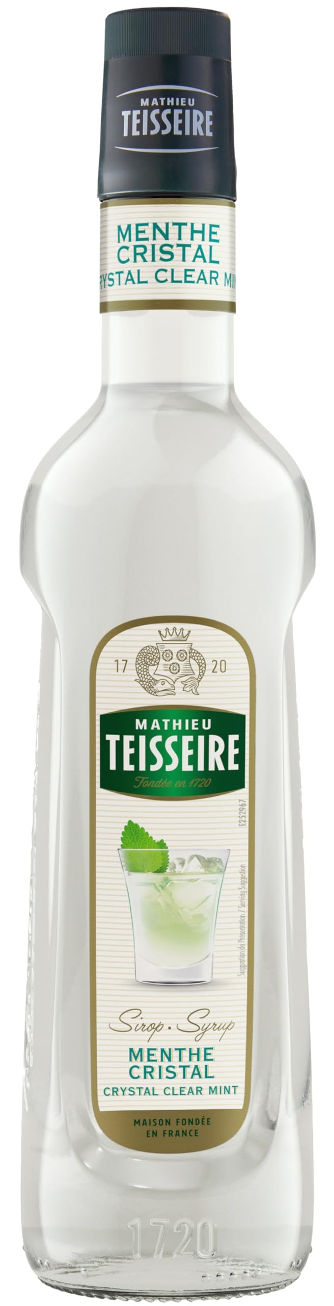 Sirop de Menthe Glaciale Mathieu Teisseire, pour boissons, cafés, chocolats, milk-shakes, boissons frappées, cocktails, bouteille de 70cl