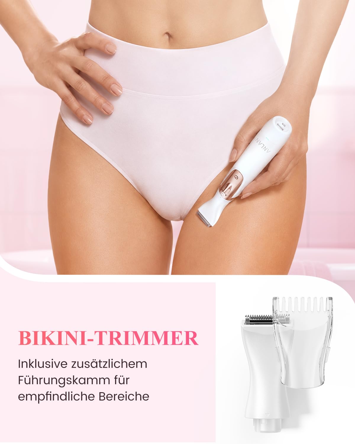 ANLAN Elektrischer Damenrasierer 4 in 1, Intimrasierer Damen & Bikini Trimmer, USB-C Wiederaufladbar, IPX6 Wasserdicht für Nass & Trockenrasur, Körperrasierer für Beine, Achseln, Gesicht & Augenbrauen