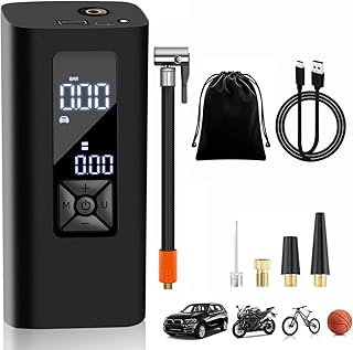 EE-ACE 8000mAh Tire Inflator Portable Air Compressor, 150PSI Cordless Tire Inflator with 4 Nozzle for Presta/Dunlop/Schrader, Portable Air Pump for Car with Big Screen, Electric Bike Pump for Car Ball