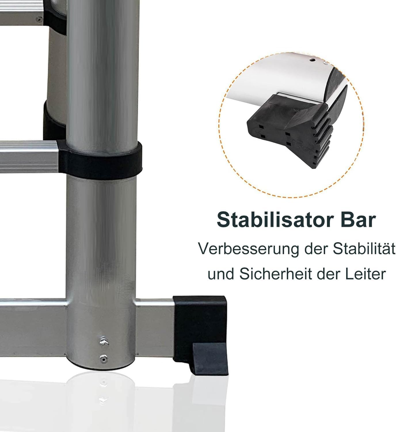 Teleskopleiter 3,8m Klappbar Aluleiter mit Stabilisator, EN131 Multifunktionsleiter Klappleiter Rutschfester Ausziehleiter, 150 kg Belastbarkeit Leiter für Garten Innen