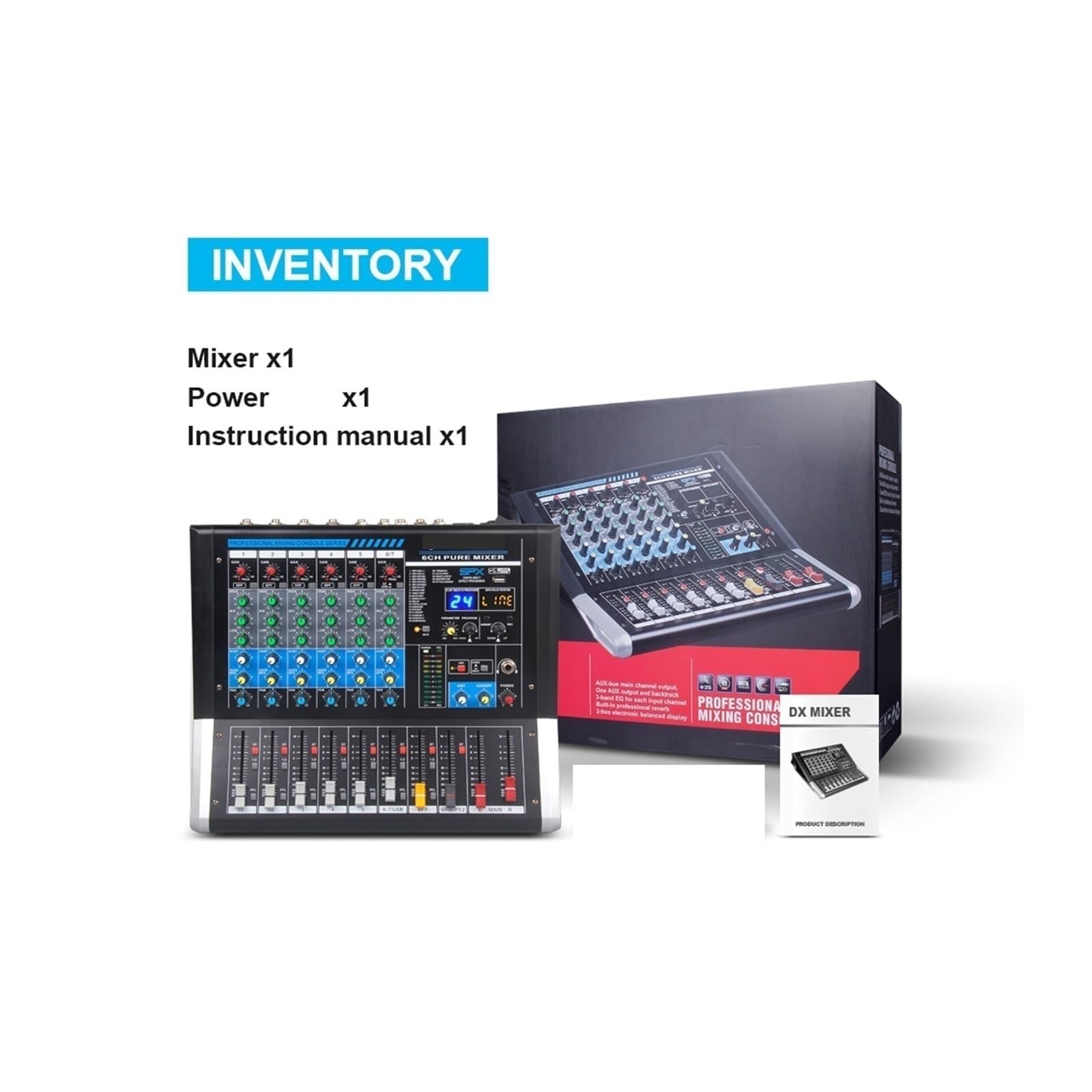 Mezclador de audio, Mezclador de 6 canales, controlador DJ, placa sonido con 24 efectos DSP USB for estudio grabación