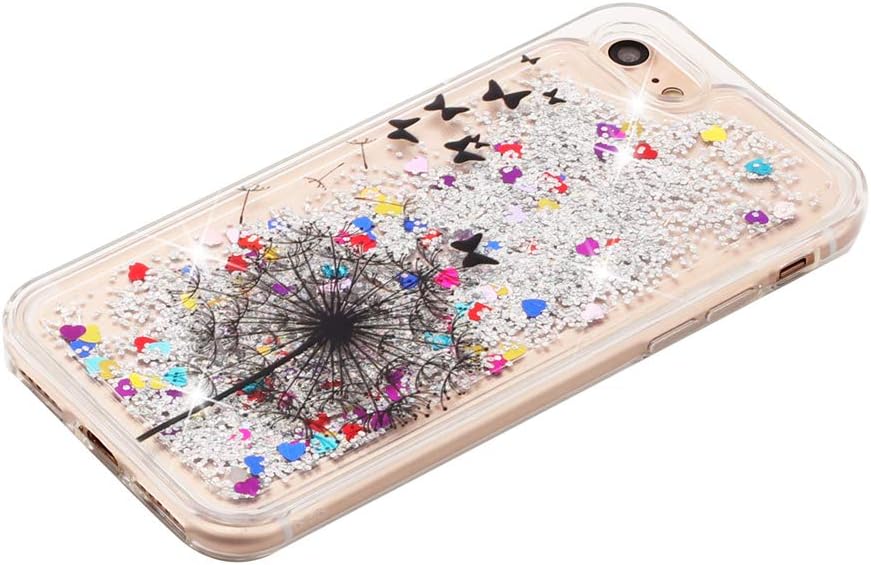 HMTECHUS iPhone 8 Case for Girl Glitter Liquid Sparkle Floating Shiny Quicksand Clear Soft TPU Silicone Shockproof Protective Bumper Thin Cover for iPhone 7/8 4.7 inch Bling Dandelion XY