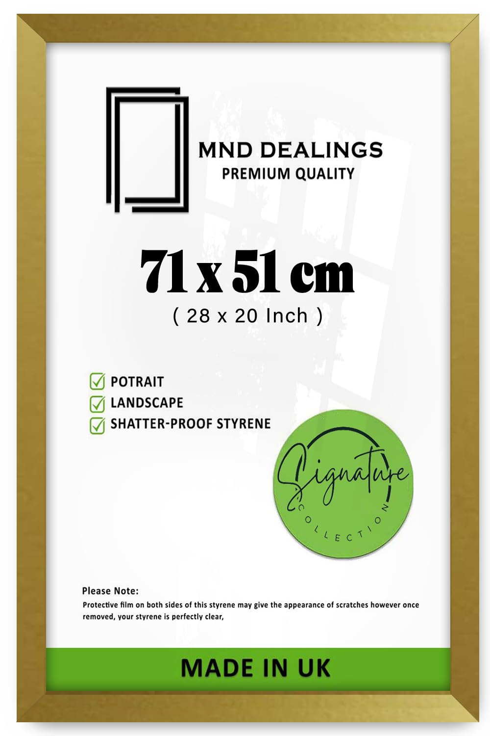 MND Dealings | Strong Picture Frame (71 x 51 CM) Wall Décor Frame for Home, Office & Art Display, Large Hanging Hooks Included for Secure Installation [ Gold ]