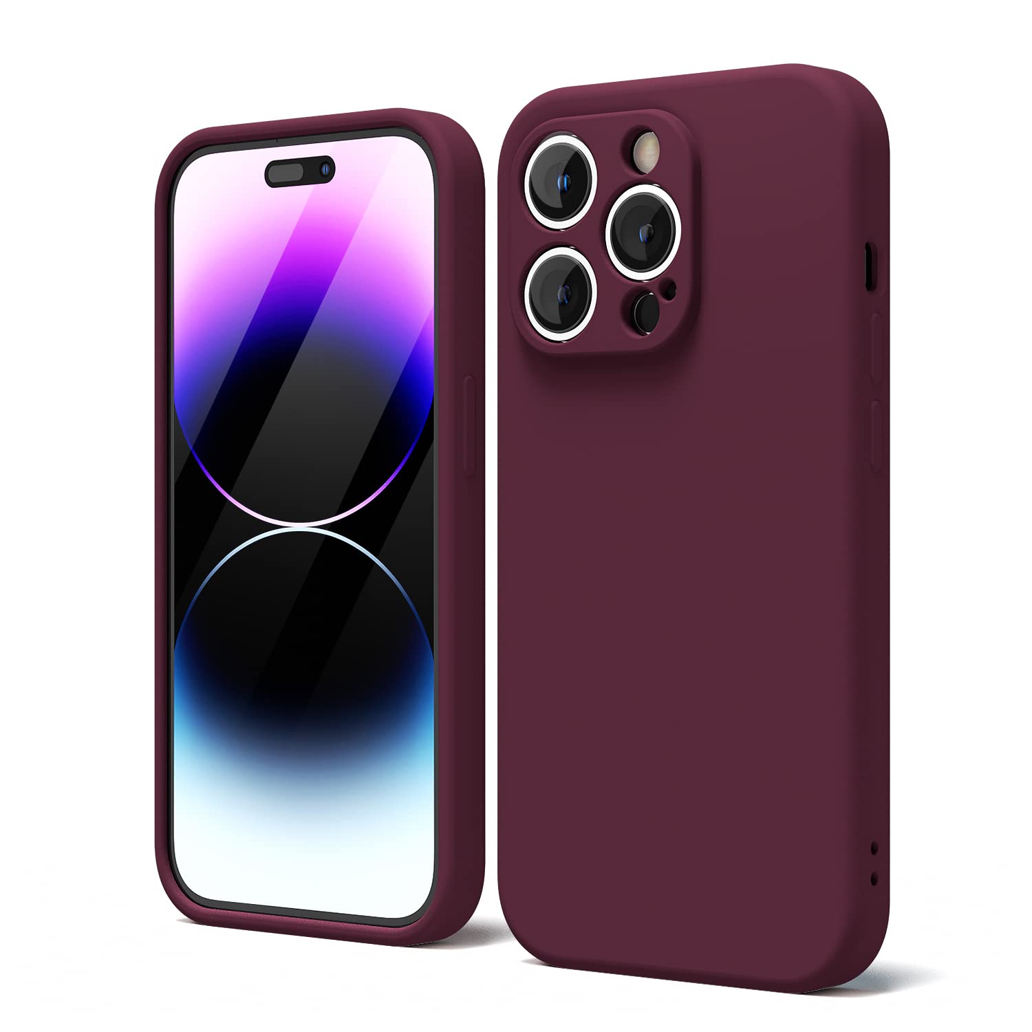 oakxco for iPhone 14 Pro Max Phone Case Liquid Silicone, Cute Thin Slim Soft Rubber TPU Plain Smooth Gel Cover for Women Girl, Matte Solid Protective & Shockproof, Burgundy Plum Wine