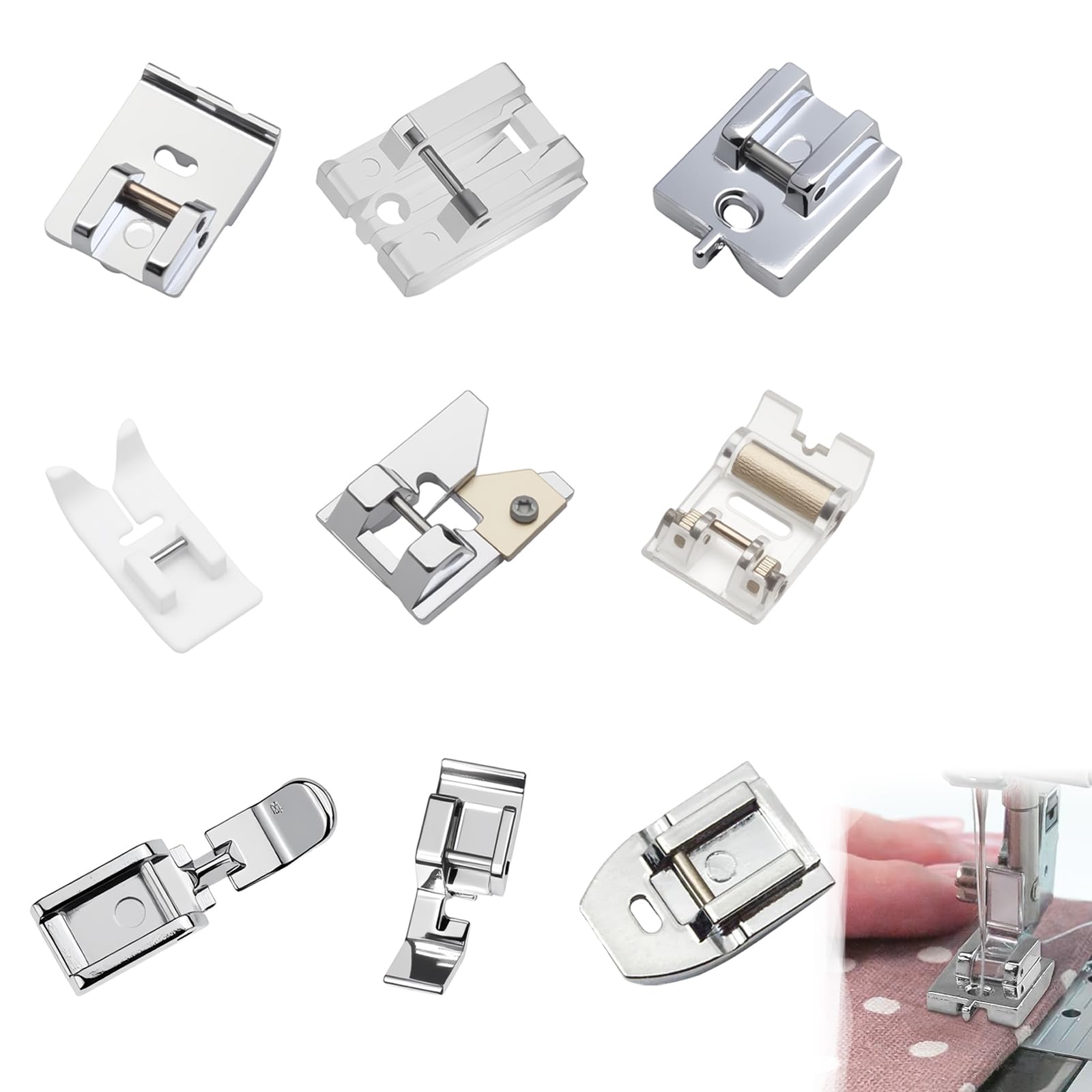9 Pcs Zipper Foot for Sewing Machine, Includes Walking Foot & Invisible Zipper Foot Compatible with Brother Singer Janome & Other Low Shank Machines