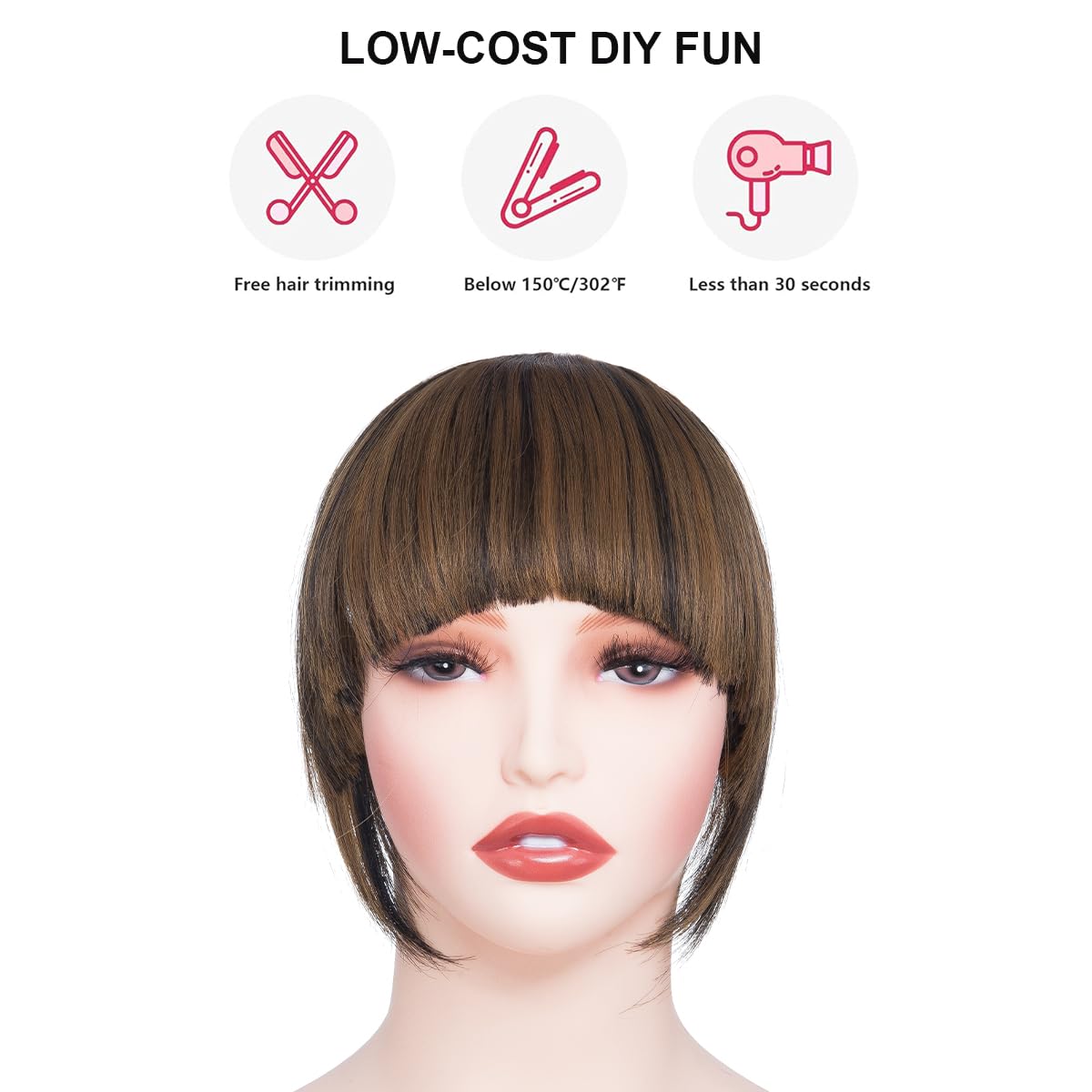 BUYOGET Clip in Fringe Hair Extension Natural Brown Mix Black Straight Fake fringe Clip on Bangs Hair Clip for Women - Image 3
