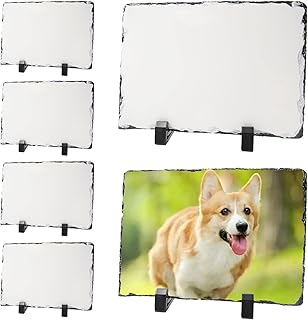 OKBA 6 Pack Sublimation Slate Blanks DIY Custom Stone Slate 6x8 Inch Picture Frame Heat Transfer Rock Photo Plaque with Display Stand Decoration for Desktop Souvenir