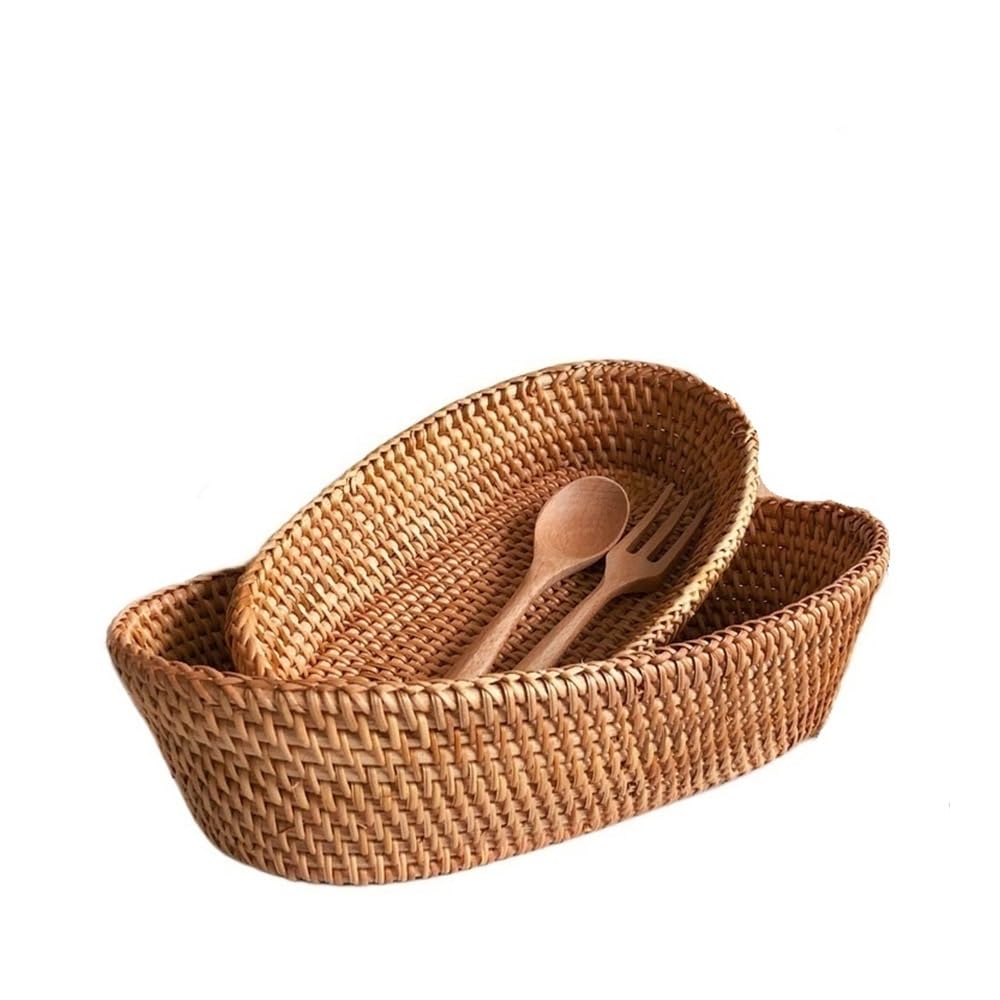 Basket Storage Box Kitchen 2pcs Rattan Woven Bread Fruit Fruit and Vegetable Snack Display Fruit Tray Clothing