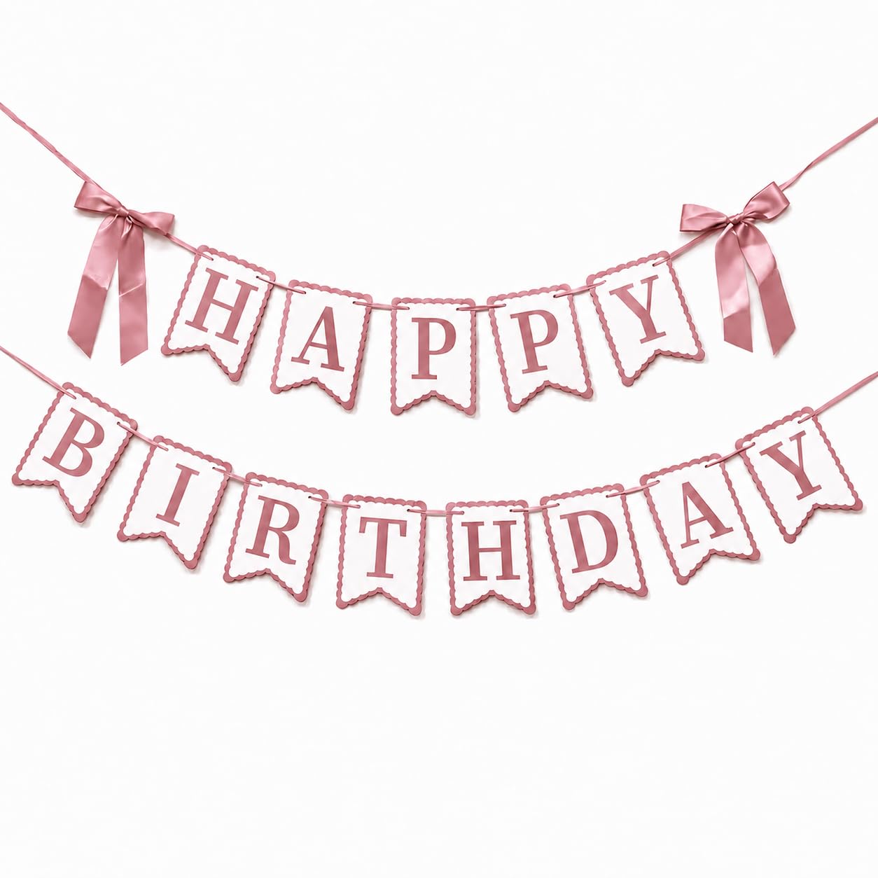 Pink Happy Birthday Banner with Satin Bows -12 Pink Happy Birthday Banner with Satin Bows -12