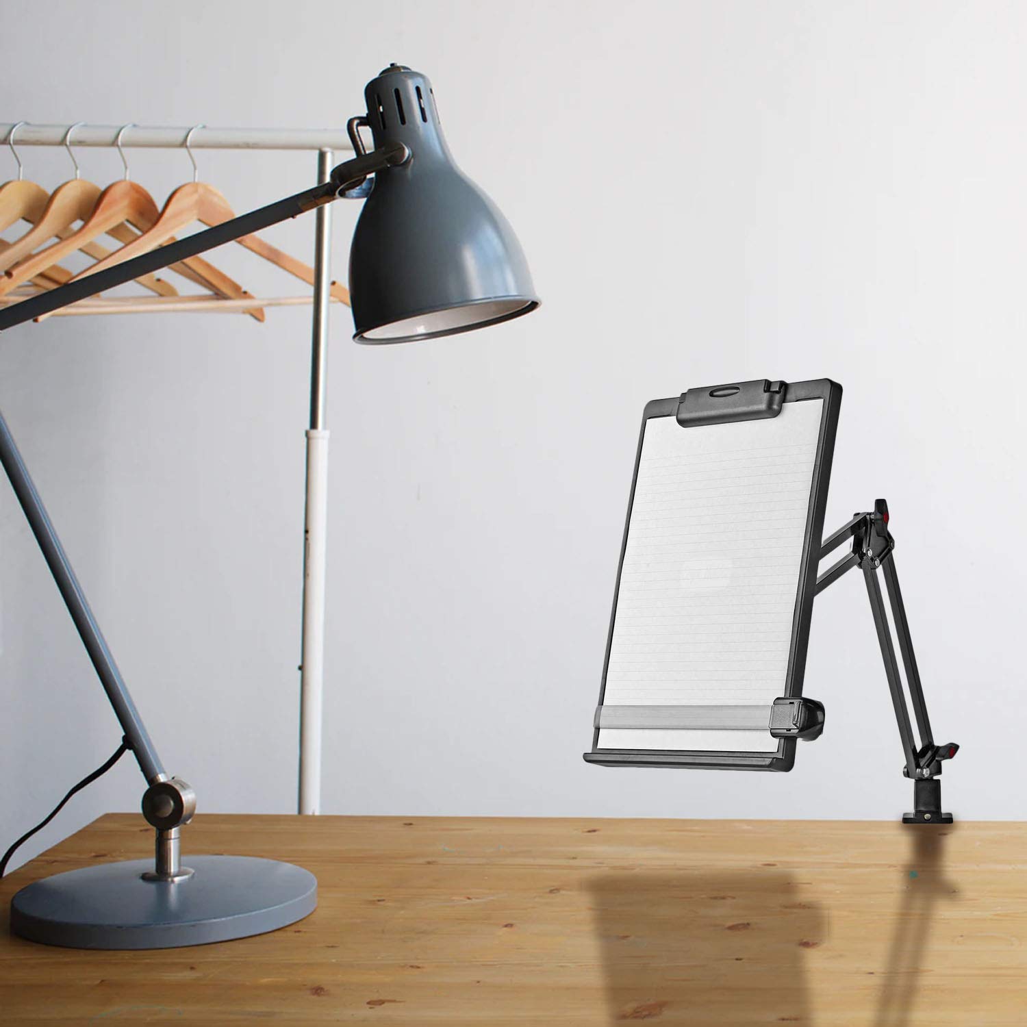 Support de bureau ergonomique réglable avec guide de ligne, porte-documents, noir/gris