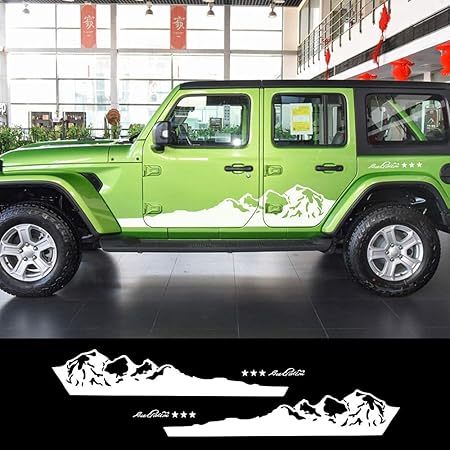 Amazon カー ビニール デカール 2pcsマウンテンオフロード自動車ボディ装飾ステッカー車のドアサイドグラフィックビニールデカールジープランglertjルビコン ステッカー デカール 車 バイク