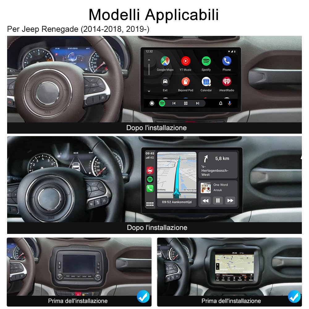 13,1” 2K Autoradio Android 15 per Jeep Renegade 2014-2019 4+64GB