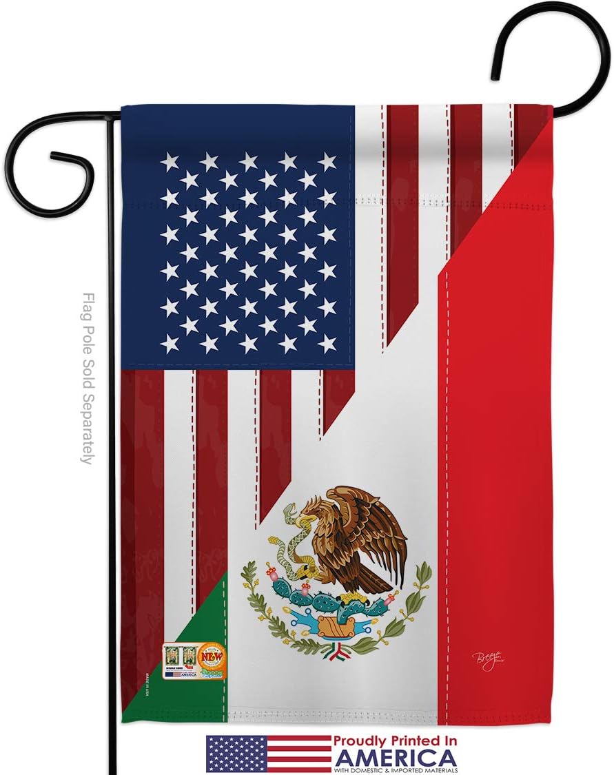 US Mexico Friendship Garden Flag Set with Stand Regional USA American Alliance World Country Particular Area Small Decorative Gift Yard House Banner Made In 13 X 18.5