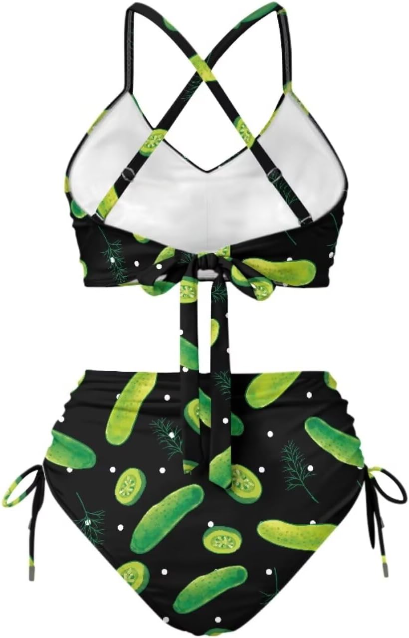 Women's Bikini Set Twist Front Halter Swimsuit Top 2 Piece High Waisted Beach Bathing Suits Swimwear