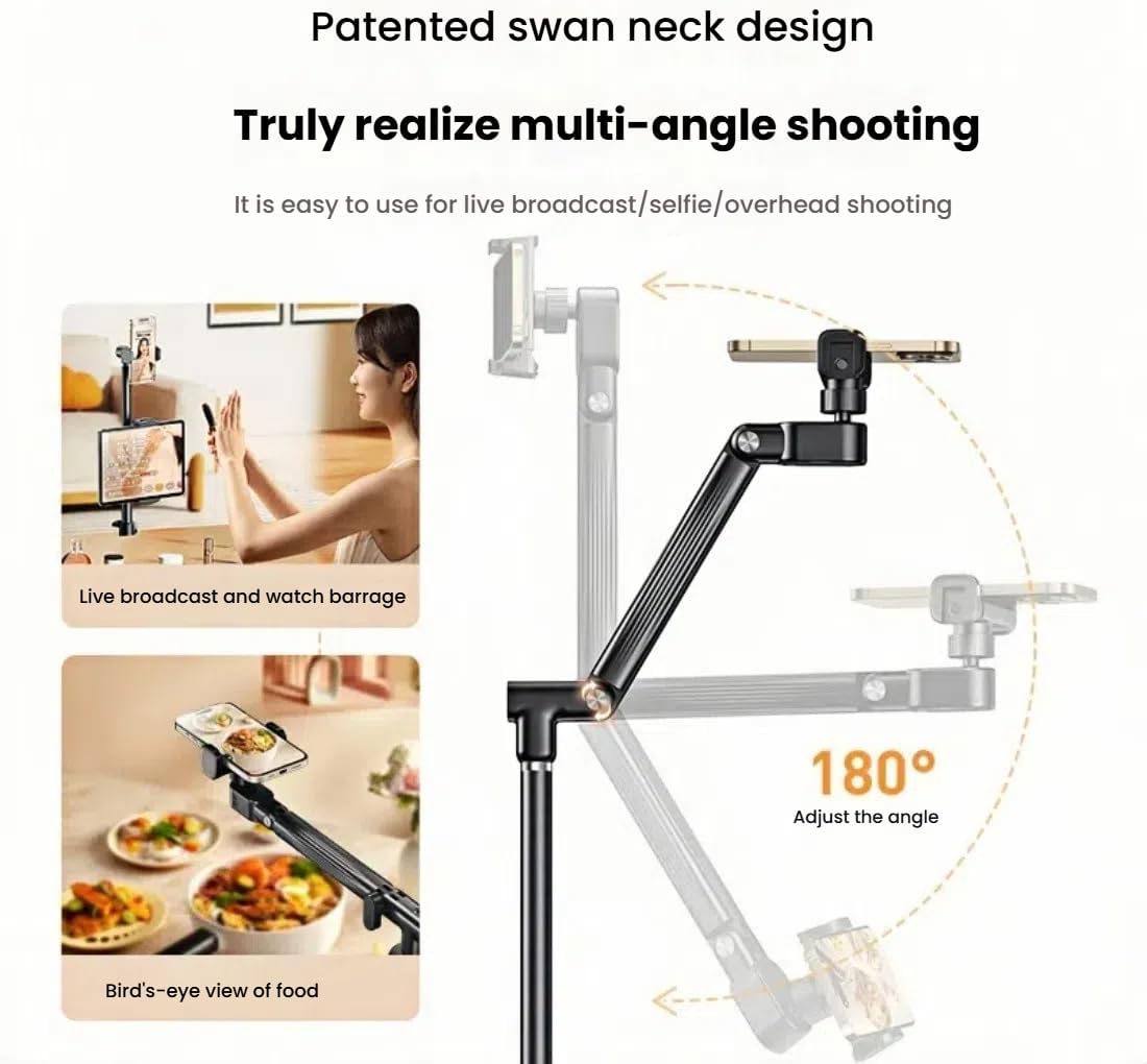Phone Tripod，82" Tall Adjustable and Stable Tripod,Flexible Gooseneck Can Shoot on The top and Multi-Angle,for Video Recording/Selfies/Live Stream/Vlogging