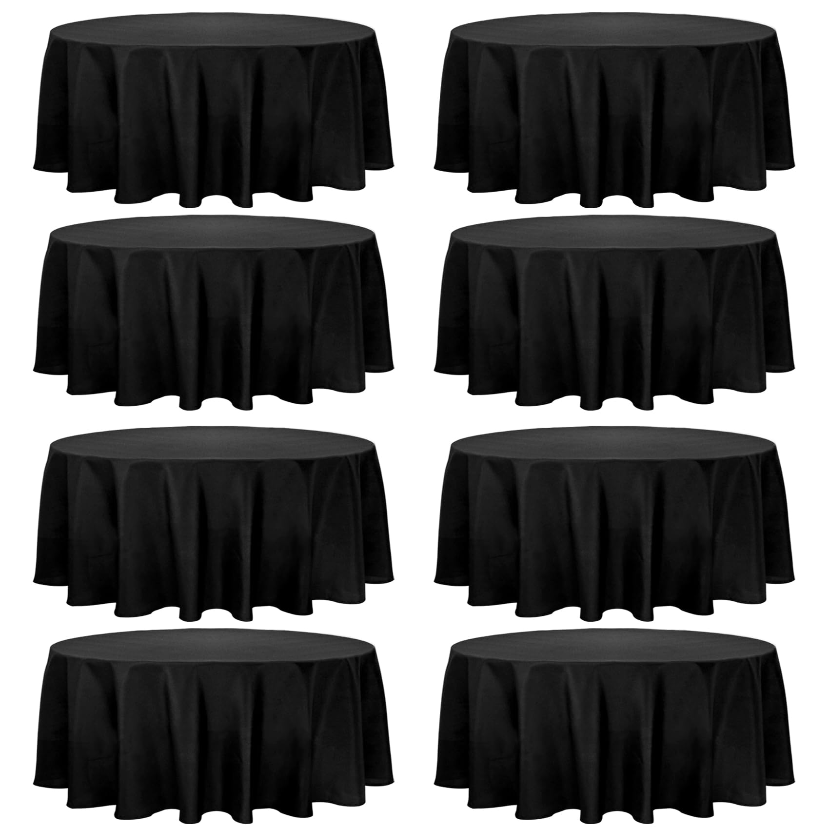 Photo 1 of Fivenl 8 Pack Round Tablecloth 90 Inch Round Table Covers Bulk Washable Polyester Fabric Round Table Clothes for Wedding Party Reception Banquet Buffet Restaurant (Black, 90 Inch)
