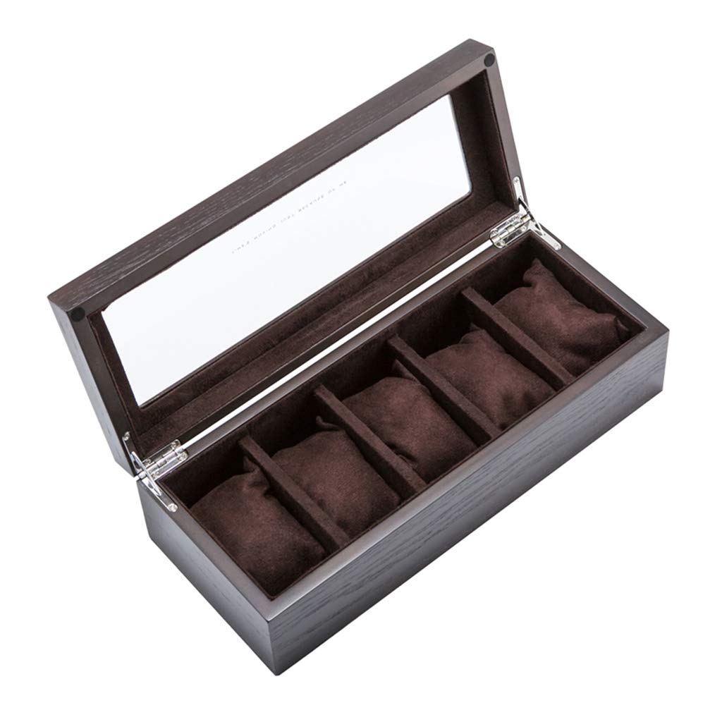 ANVLOJRIH Watch Box Jewelry Display Storage Collection Case Organiser Bracelet Tray Wooden 5 Grid with Velvet Lining,Metal Clasp
