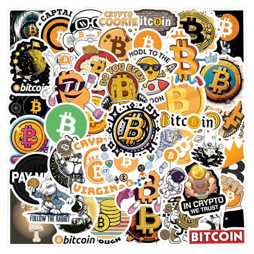 60 Pcs Bitcoin Crypto Sticker Pack Cartoon Vinyl Decals for Laptop Water Bottle Luggage Cup Phone Cryptocurrency Decal, Aesthetic Space Miner, Gift for Traders & Investors