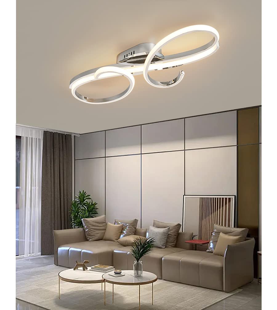 LED Ceiling Lights Living Room Modern Flush Mount Bedroom Ceiling Lamp Chrome Creative Curved Design Ceiling Fixture Dimmable Remote Control Kitchen Island Dining Table Office Ceiling Lighting 60W