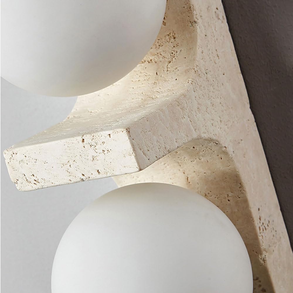 Lampa ścienna do sypialni, 2 światła, japoński styl wabi-sabi, matowy żółty trawertyn, białe szkło, styl wiejski, z litego drewna, mini, do sypialni, salonu, kuchni,